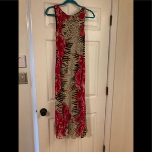 Tiger and rose print sheath dress